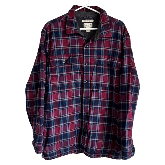 LL Bean Men’s Plaid Shacket Shirt Jacket Fleece Lined Outdoor Purple Blue Large - Picture 2 of 8
